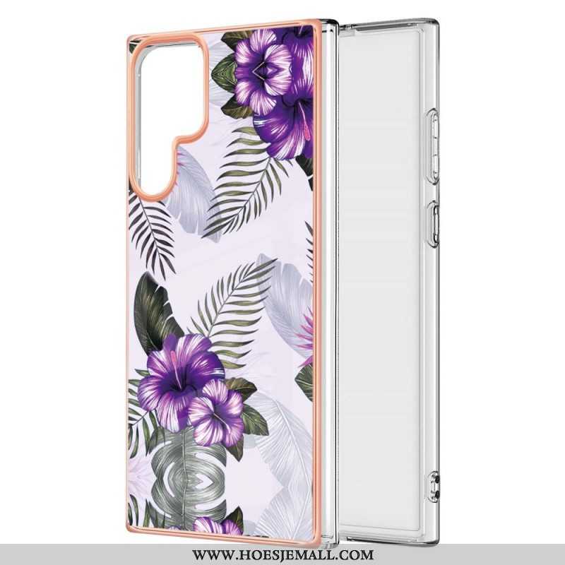 Hoesje voor Samsung Galaxy S22 Ultra 5G Gemarmerde Bloemen