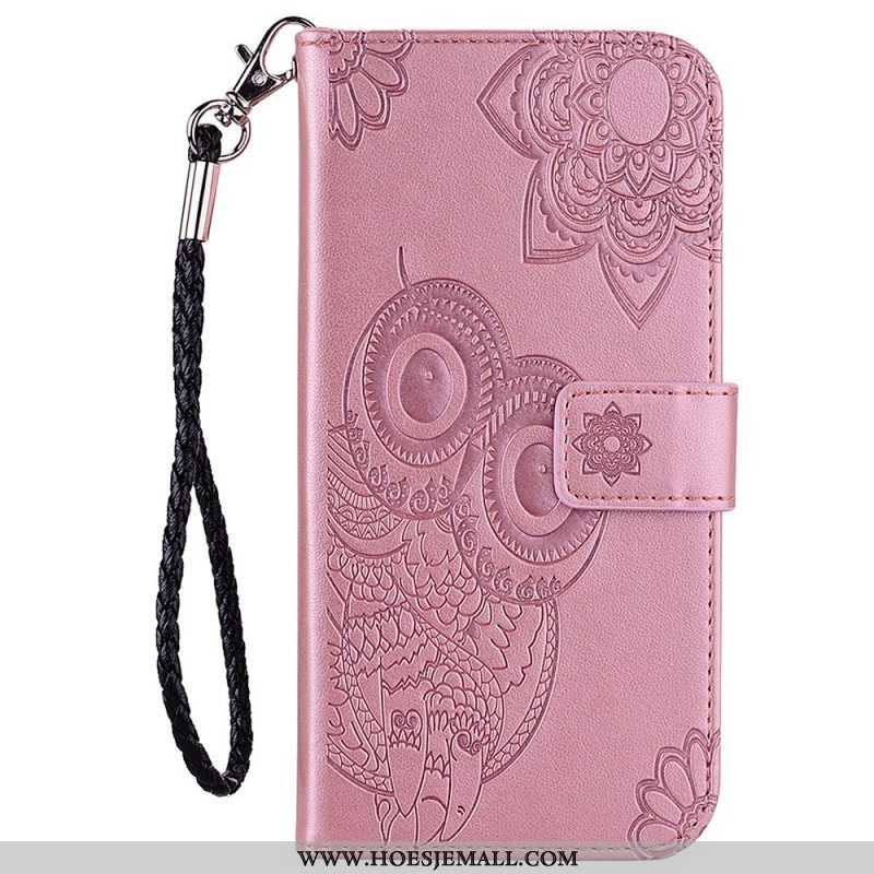 Folio-hoesje voor Samsung Galaxy S22 Ultra 5G Uil Mandala En Lanyard