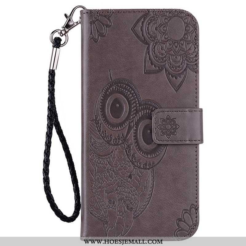 Folio-hoesje voor Samsung Galaxy S22 Ultra 5G Uil Mandala En Lanyard