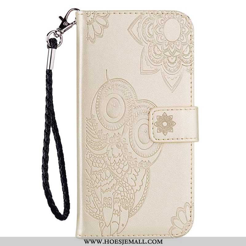 Folio-hoesje voor Samsung Galaxy S22 Ultra 5G Uil Mandala En Lanyard