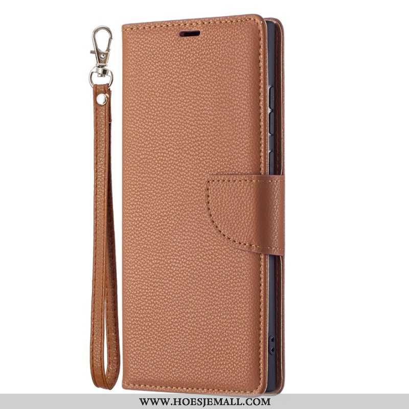 Leren Hoesje voor Samsung Galaxy S22 Ultra 5G Folio-hoesje Lychee Rabat Schuin