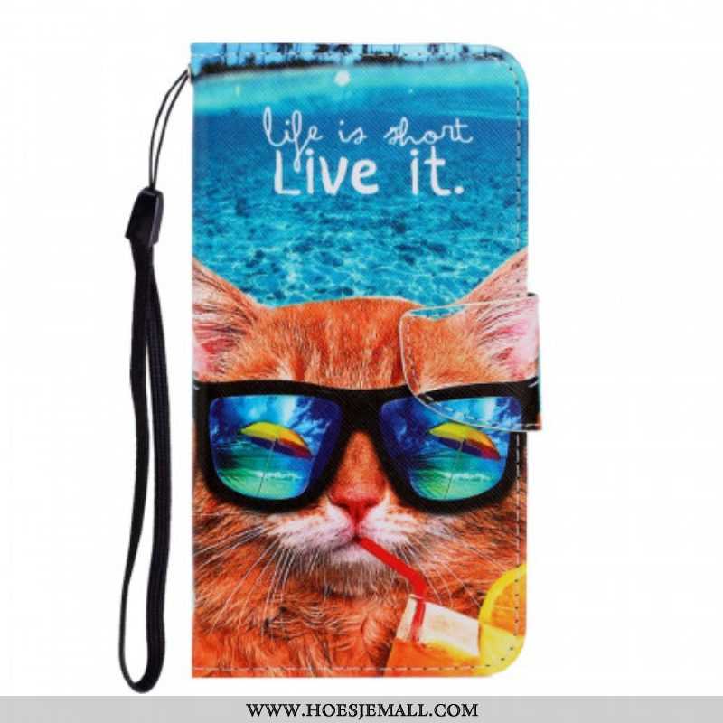 Leren Hoesje voor Samsung Galaxy S22 Ultra 5G Met Ketting Kat Live It Strappy