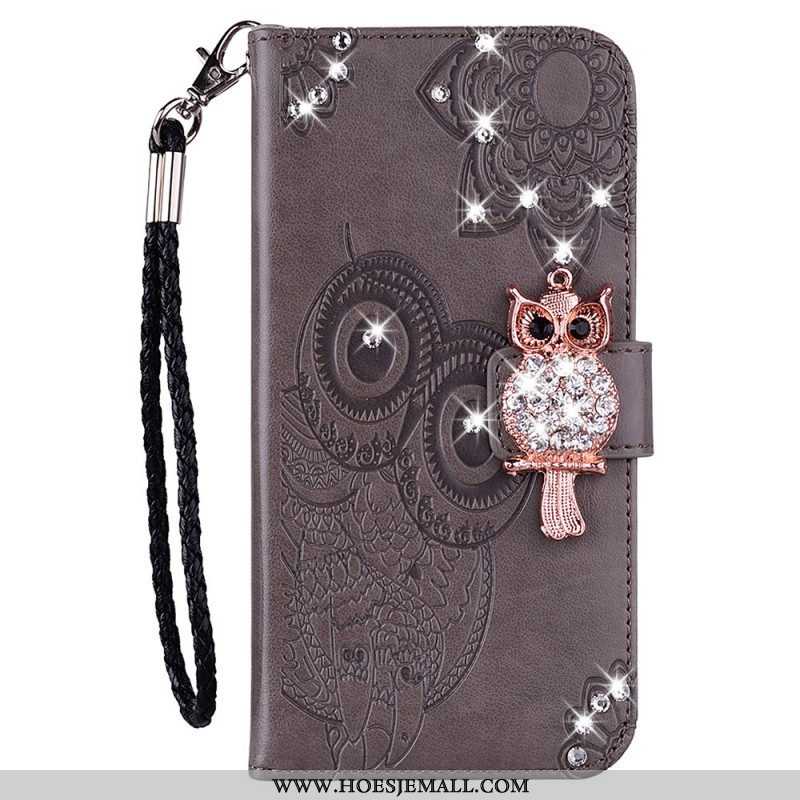 Leren Hoesje voor Samsung Galaxy S22 Ultra 5G Uil Mandala En Charme