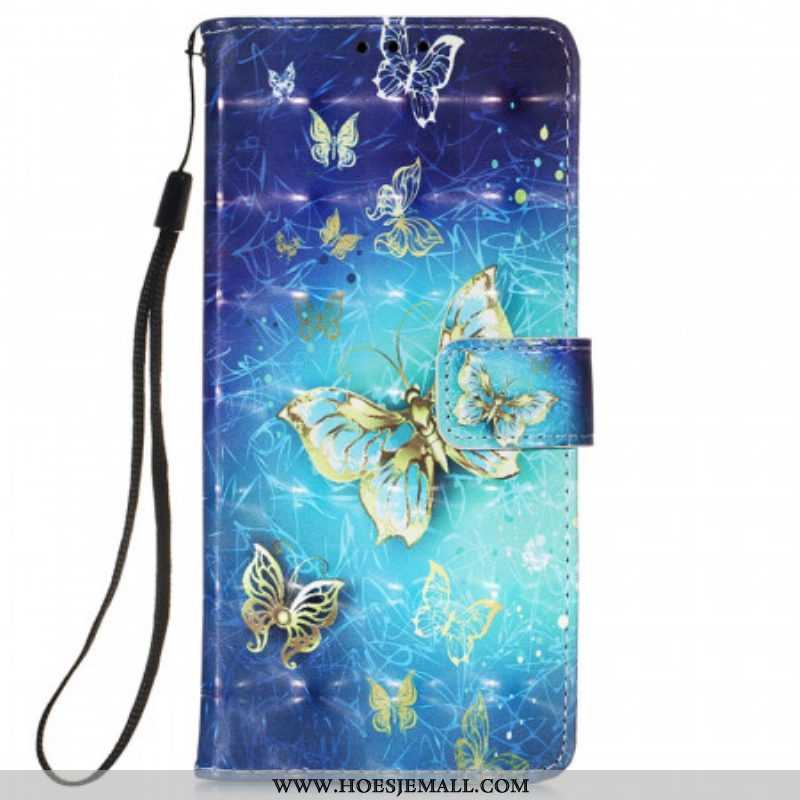 Folio-hoesje voor Samsung Galaxy S22 Ultra 5G Gouden Vlinders Lanyard