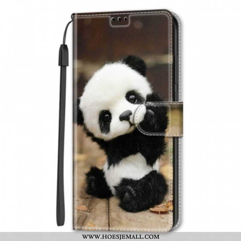 Folio-hoesje voor Samsung Galaxy S22 Ultra 5G Met Ketting Speel Kleine Panda Met Riem