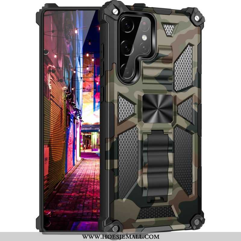 Telefoonhoesje voor Samsung Galaxy S22 Ultra 5G Camouflage Verwijderbare Ondersteuning