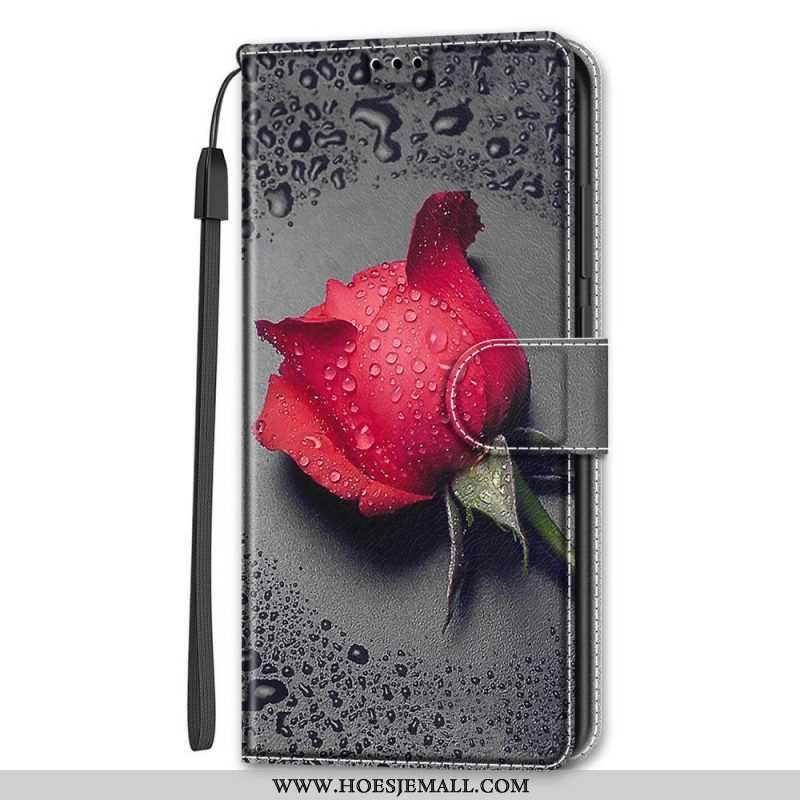 Leren Hoesje voor Samsung Galaxy S22 Ultra 5G Rozen Met Lanyard