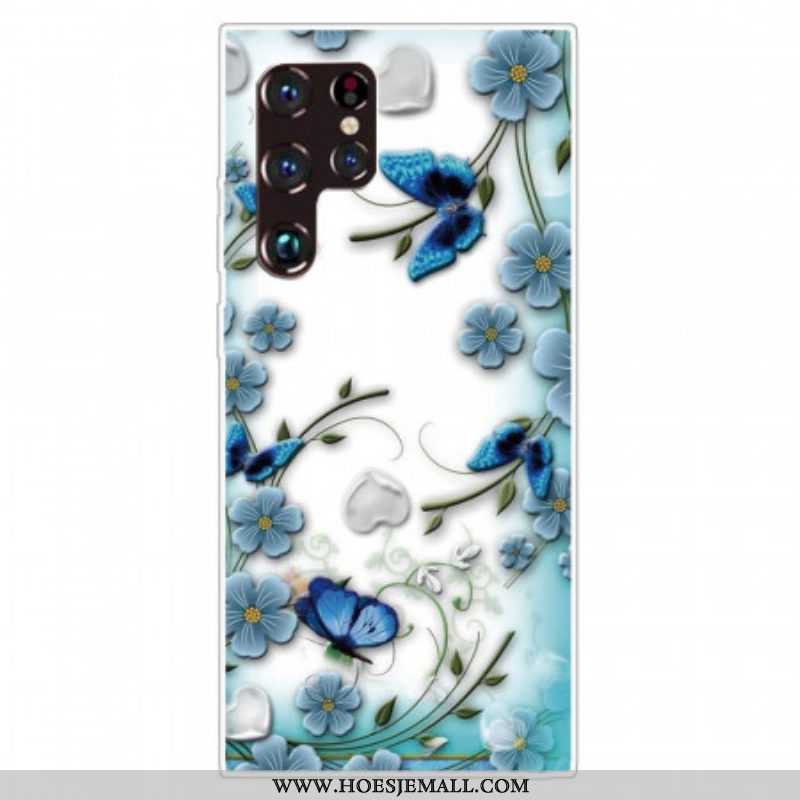 Hoesje voor Samsung Galaxy S22 Ultra 5G Retro Vlinders En Bloemen