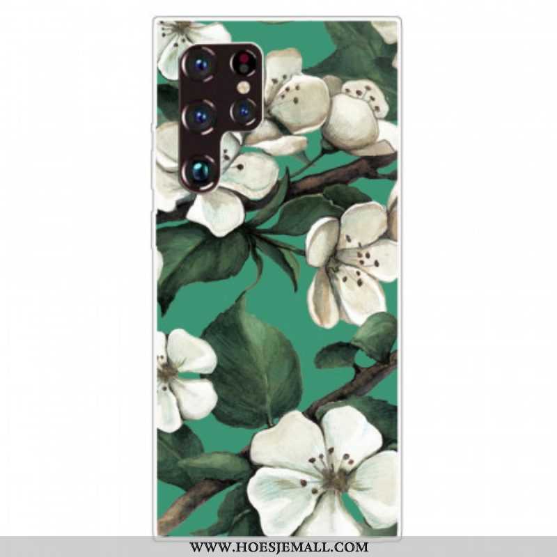 Hoesje voor Samsung Galaxy S22 Ultra 5G Geschilderde Witte Bloemen