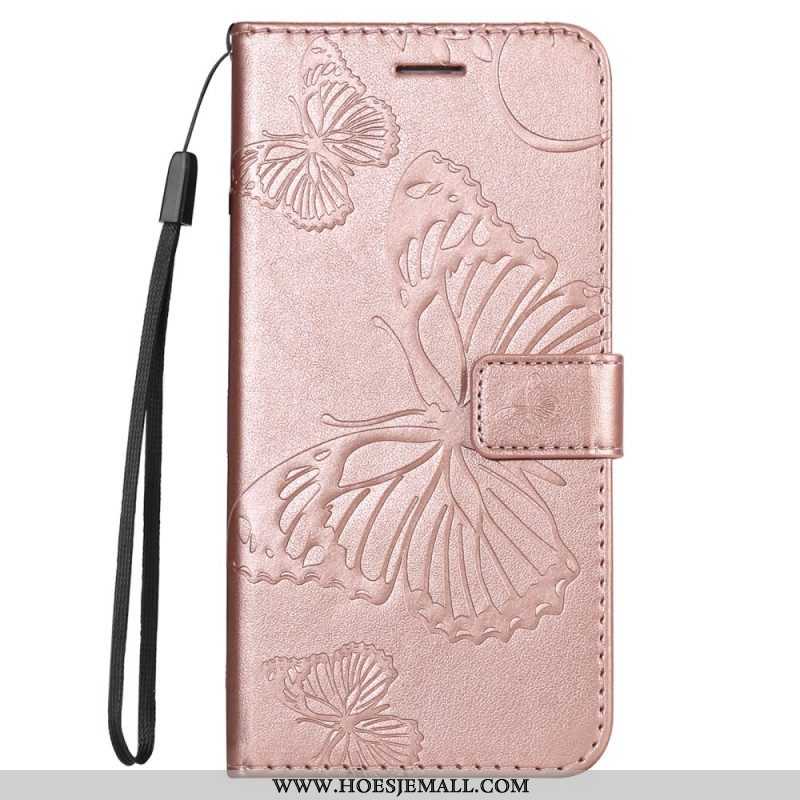 Leren Hoesje voor Samsung Galaxy S22 Ultra 5G Met Ketting Gigantische Riemvlinders