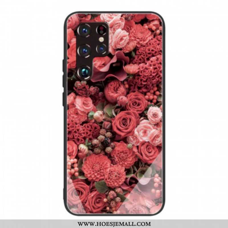 Telefoonhoesje voor Samsung Galaxy S22 Ultra 5G Rose Bloemen Gehard Glas