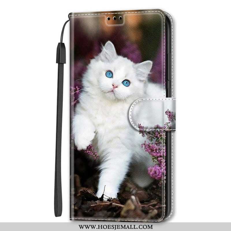 Folio-hoesje voor Samsung Galaxy S22 Ultra 5G Met Ketting String Cat Fan