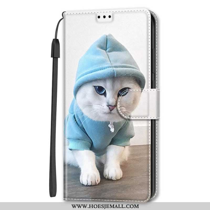 Folio-hoesje voor Samsung Galaxy S22 Ultra 5G Met Ketting String Cat Fan