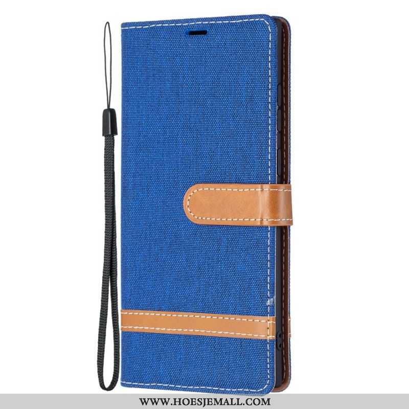 Flip Case voor Samsung Galaxy S22 Ultra 5G Met Ketting Band Van Stof En Leereffect