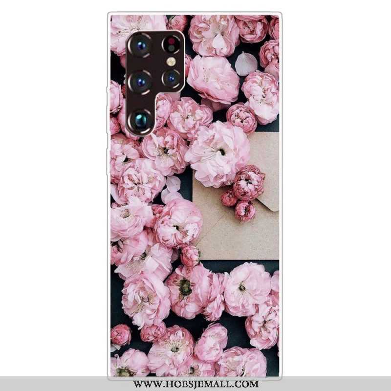 Telefoonhoesje voor Samsung Galaxy S22 Ultra 5G Roze Bloemen