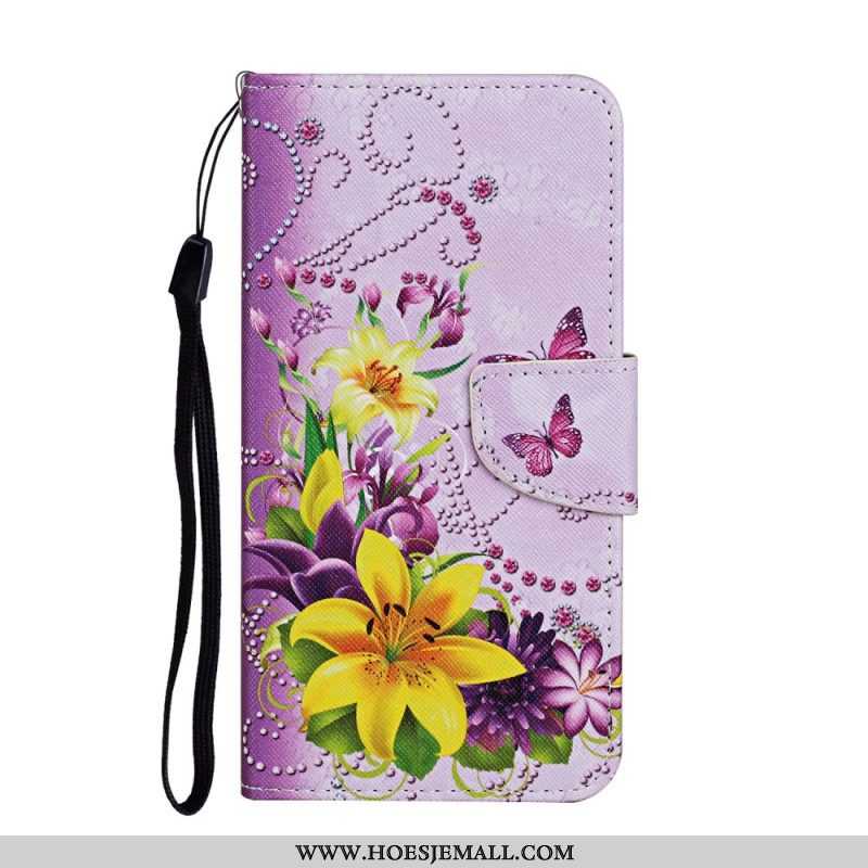 Folio-hoesje voor Samsung Galaxy S22 Ultra 5G Meesterlijke Bloemen Met Riem