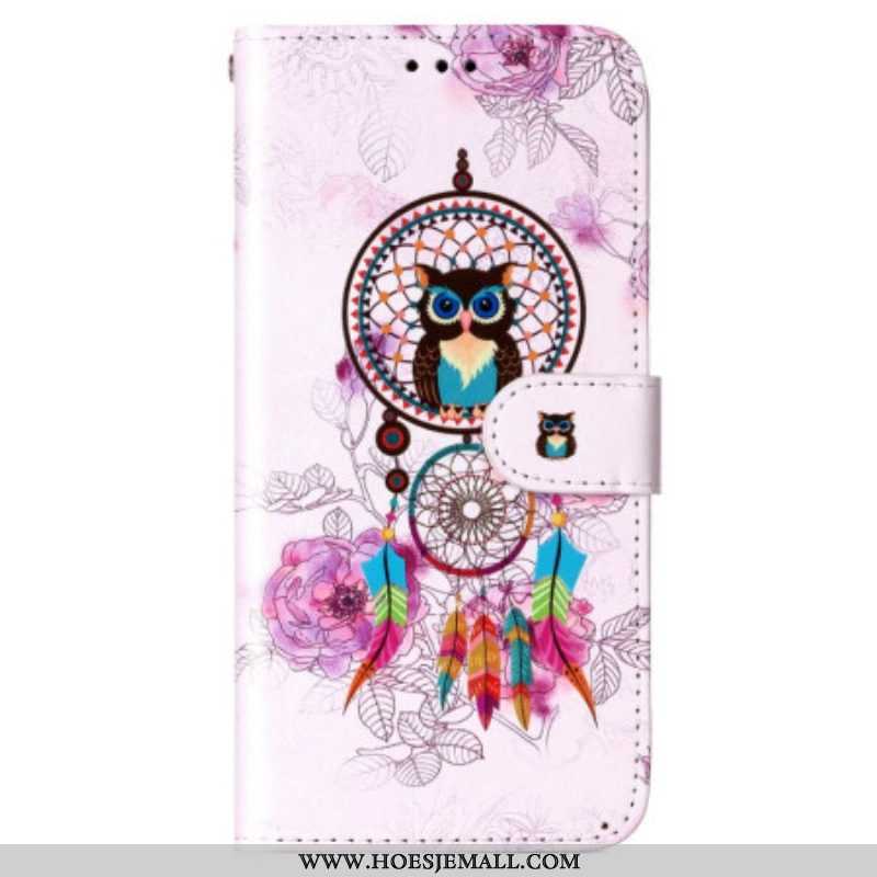 Folio-hoesje voor Samsung Galaxy S23 5G Met Ketting Uil Dromenvanger Met Riem