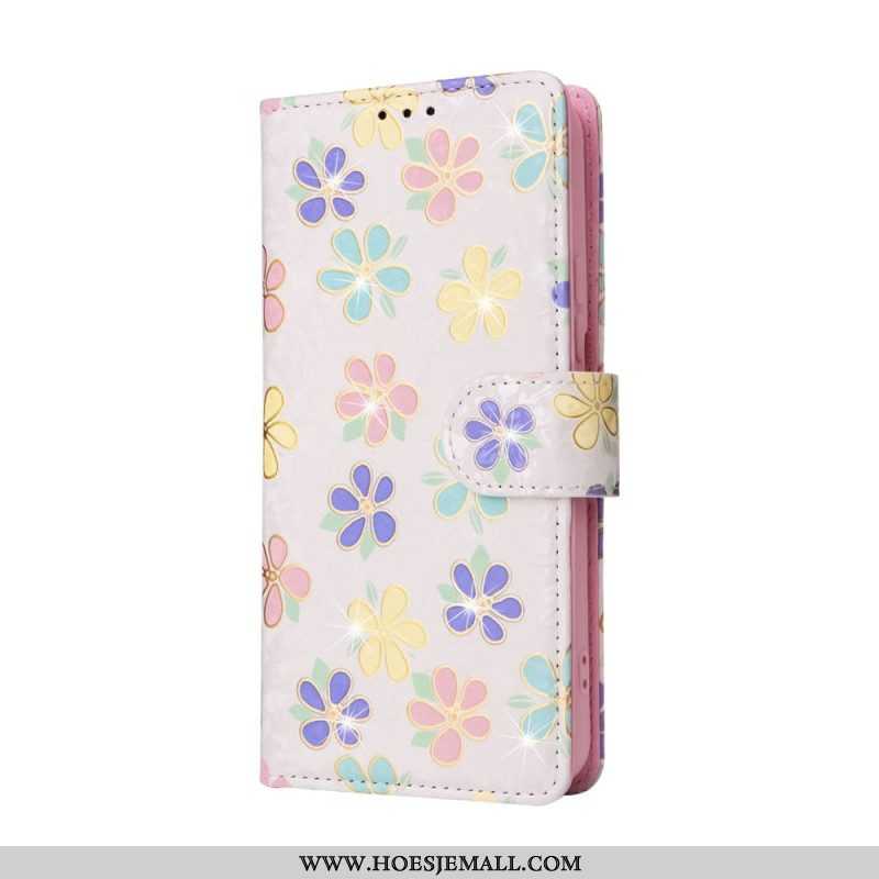 Leren Hoesje voor Samsung Galaxy S23 5G Rfid-bloemen Met Sleutelkoord