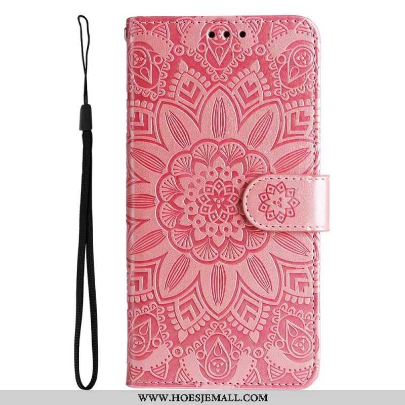 Leren Hoesje voor Samsung Galaxy S23 5G Mandala Zon Met Lanyard