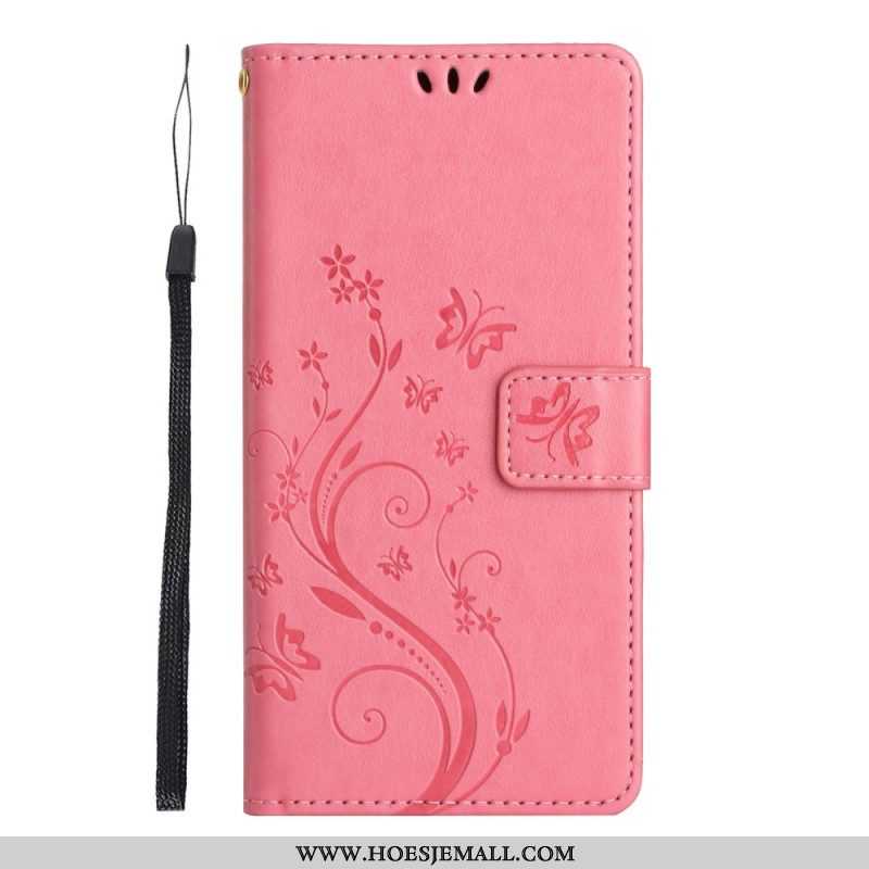 Folio-hoesje voor Samsung Galaxy S23 5G Met Ketting Strakke Bloemen