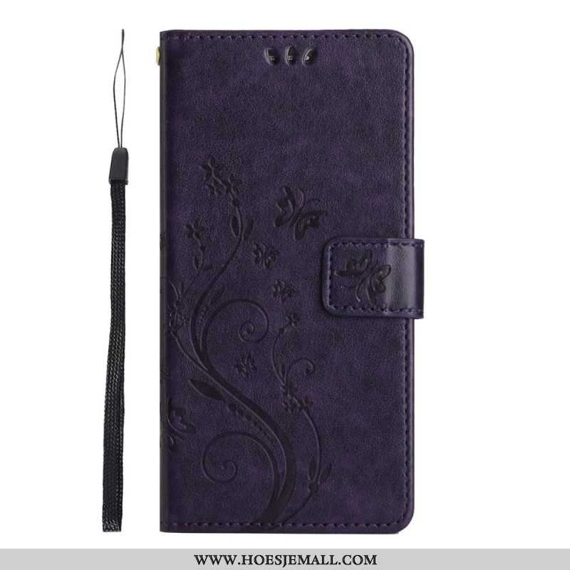 Folio-hoesje voor Samsung Galaxy S23 5G Met Ketting Strakke Bloemen