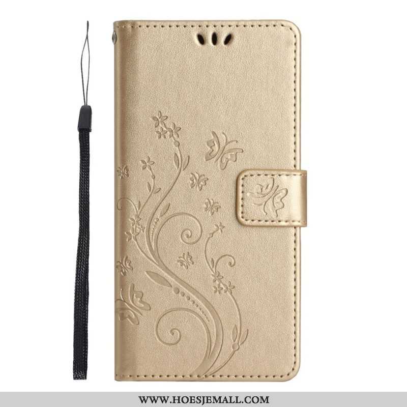 Folio-hoesje voor Samsung Galaxy S23 5G Met Ketting Strakke Bloemen