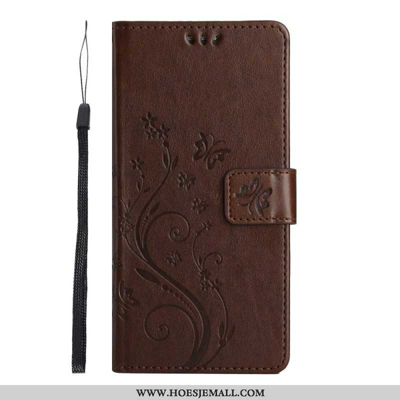 Folio-hoesje voor Samsung Galaxy S23 5G Met Ketting Strakke Bloemen