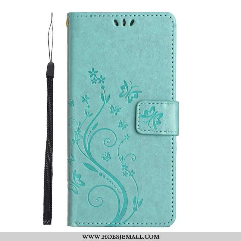 Folio-hoesje voor Samsung Galaxy S23 5G Met Ketting Strakke Bloemen