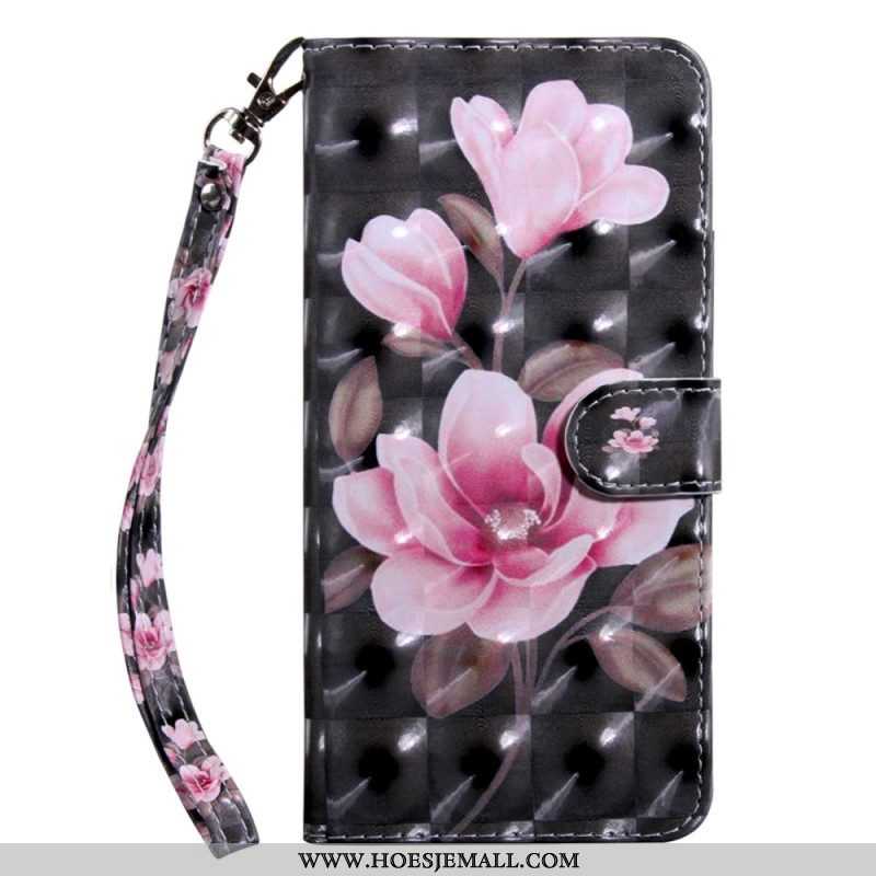 Leren Hoesje voor Samsung Galaxy S23 5G Met Ketting Strakke Bloemen