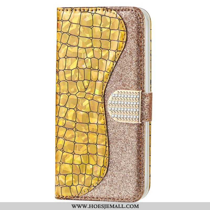 Folio-hoesje voor Samsung Galaxy S23 5G Krokodil Diamanten