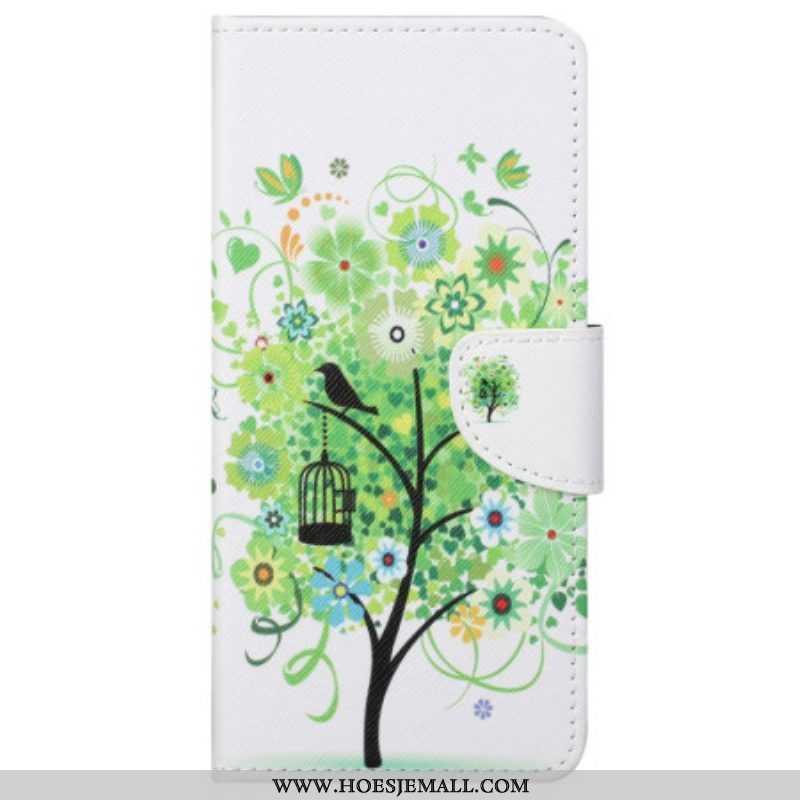 Leren Hoesje voor Samsung Galaxy S23 5G Boom Met Groene Bladeren