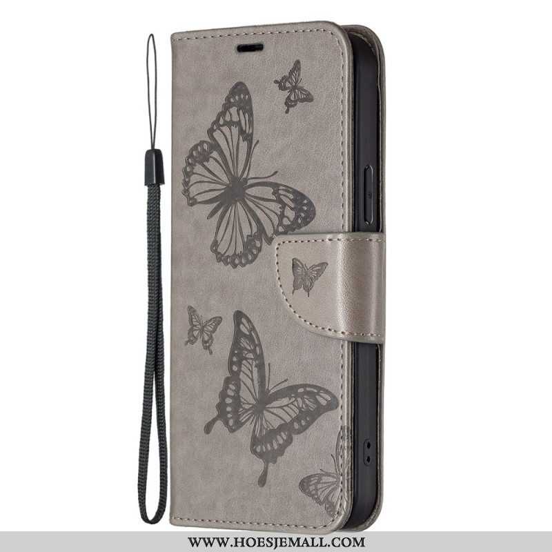 Leren Hoesje voor Samsung Galaxy S23 5G Met Ketting String Vlinders