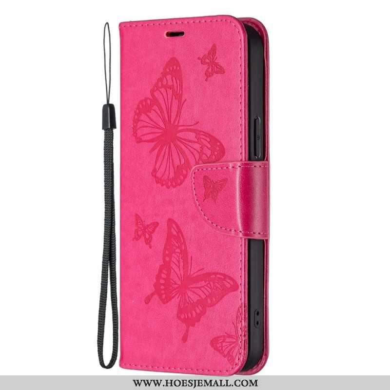 Leren Hoesje voor Samsung Galaxy S23 5G Met Ketting String Vlinders