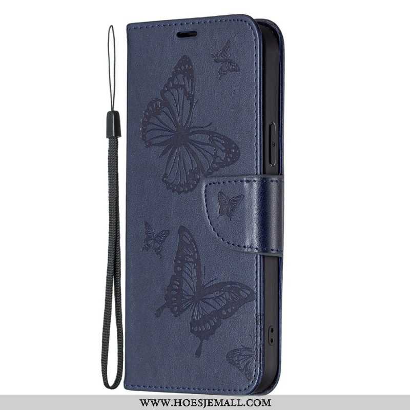 Leren Hoesje voor Samsung Galaxy S23 5G Met Ketting String Vlinders