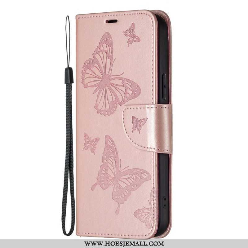 Leren Hoesje voor Samsung Galaxy S23 5G Met Ketting String Vlinders