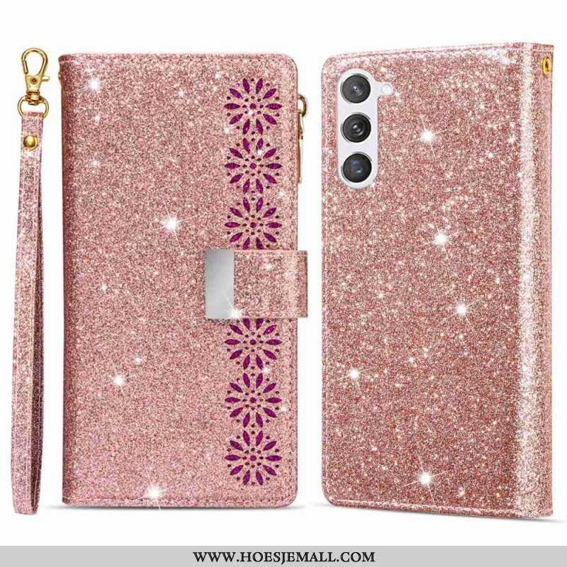 Flip Case voor Samsung Galaxy S23 5G Portemonnee Leren Portemonnee Met Pailletten