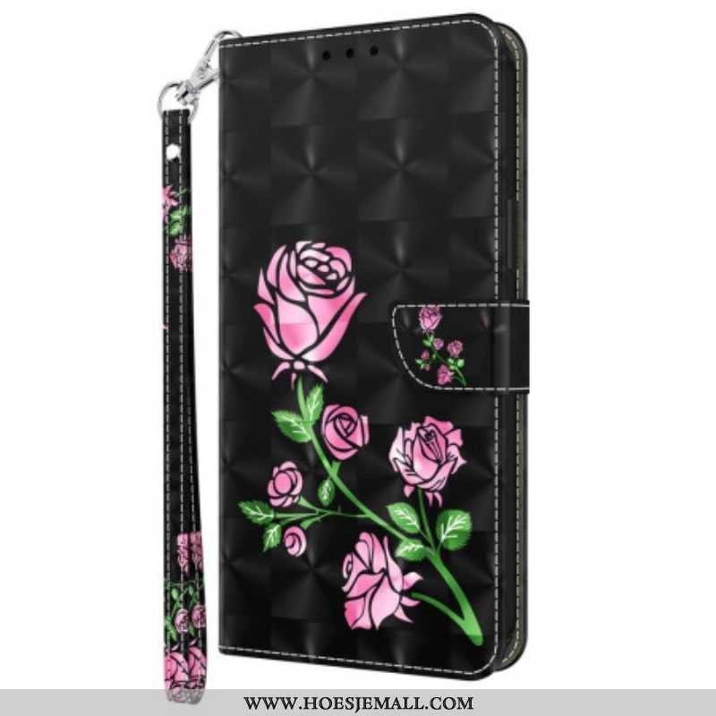 Flip Case voor Samsung Galaxy S23 5G Met Ketting Strappy Grafische Roos