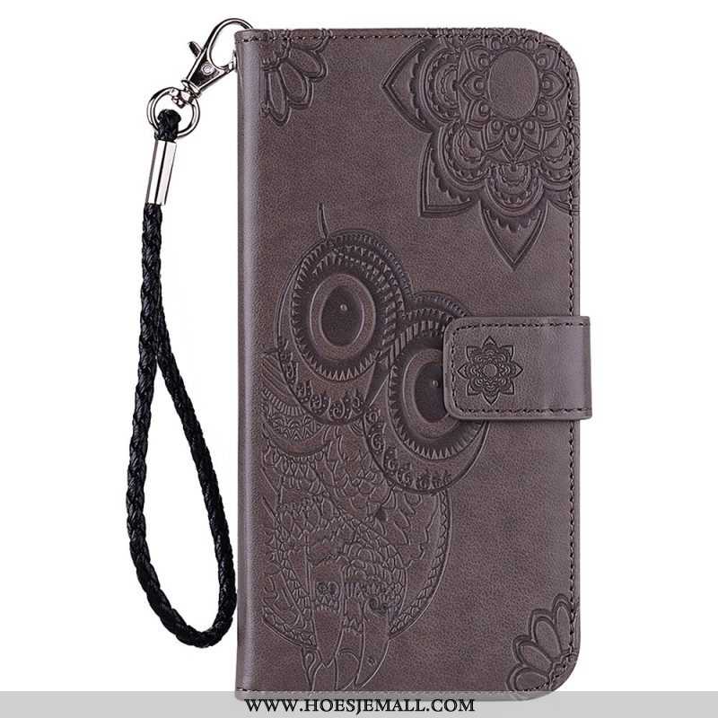 Leren Hoesje voor Samsung Galaxy S23 5G Uil Mandala En Lanyard