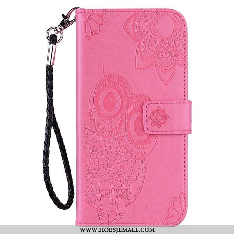 Leren Hoesje voor Samsung Galaxy S23 5G Uil Mandala En Lanyard