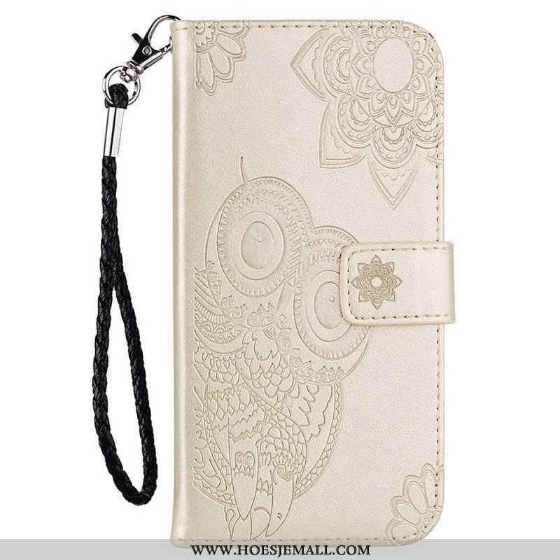 Leren Hoesje voor Samsung Galaxy S23 5G Uil Mandala En Lanyard