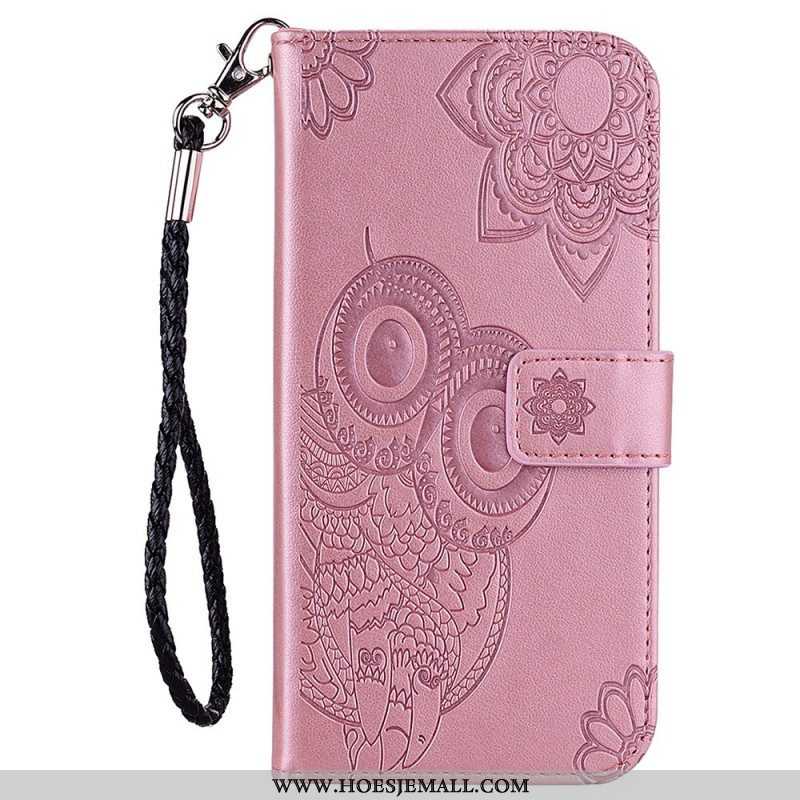 Leren Hoesje voor Samsung Galaxy S23 5G Uil Mandala En Lanyard