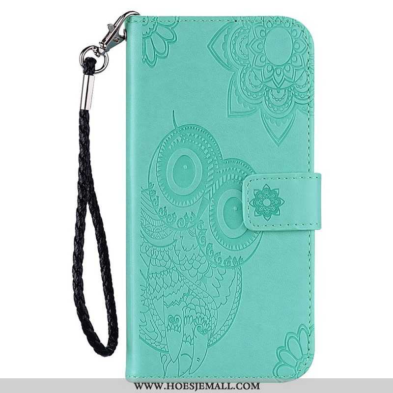 Leren Hoesje voor Samsung Galaxy S23 5G Uil Mandala En Lanyard