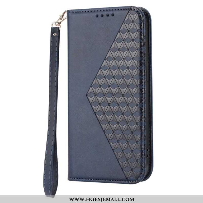 Bescherming Hoesje voor Samsung Galaxy S23 5G Met Ketting Folio-hoesje Strappy-patroon In 3d