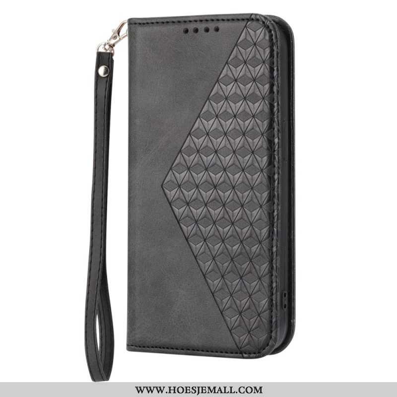 Bescherming Hoesje voor Samsung Galaxy S23 5G Met Ketting Folio-hoesje Strappy-patroon In 3d