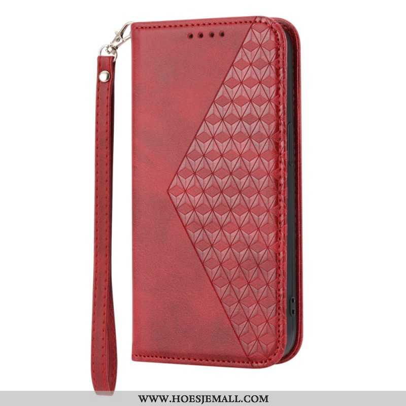 Bescherming Hoesje voor Samsung Galaxy S23 5G Met Ketting Folio-hoesje Strappy-patroon In 3d