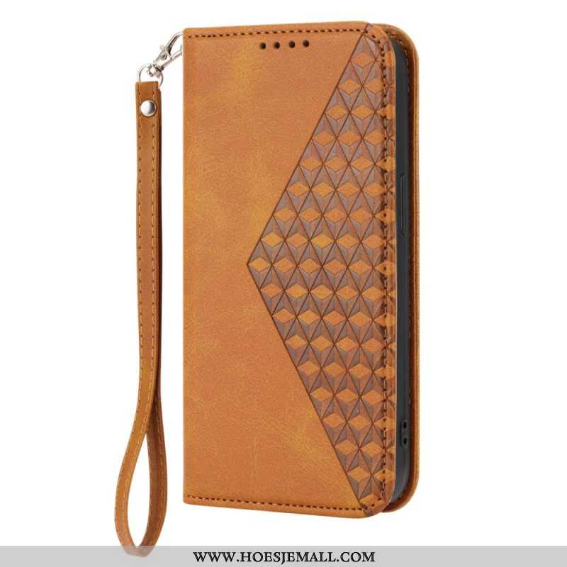 Bescherming Hoesje voor Samsung Galaxy S23 5G Met Ketting Folio-hoesje Strappy-patroon In 3d