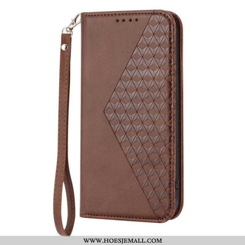 Bescherming Hoesje voor Samsung Galaxy S23 5G Met Ketting Folio-hoesje Strappy-patroon In 3d