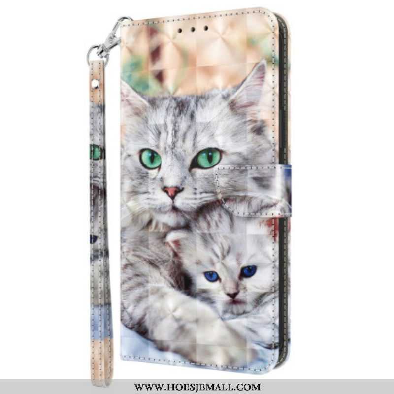 Leren Hoesje voor Samsung Galaxy S23 5G Met Ketting String Katten