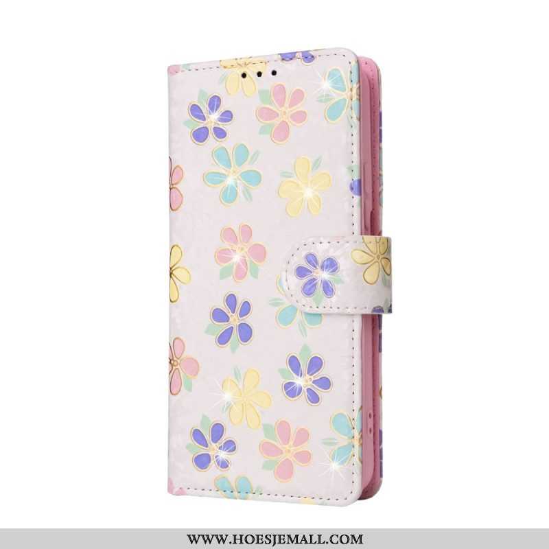 Folio-hoesje voor Samsung Galaxy S23 Plus 5G Rfid-bloemen Met Sleutelkoord