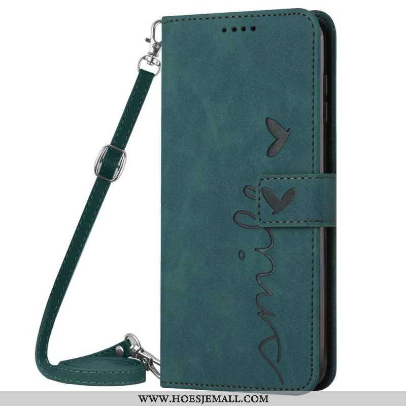 Flip Case voor Samsung Galaxy S23 Plus 5G Glimlach Met Schouderriem